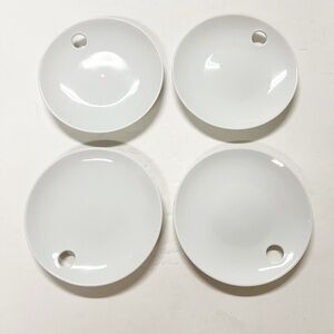 Crate & Barrel White Porcelain 6" Loop Plate Appetizer Plate with Hole Set of 4